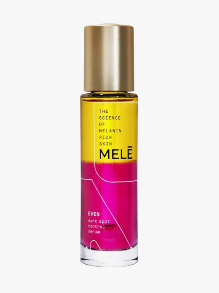 Melé Even Dark Spot Control Serum in branded component on a light gray background